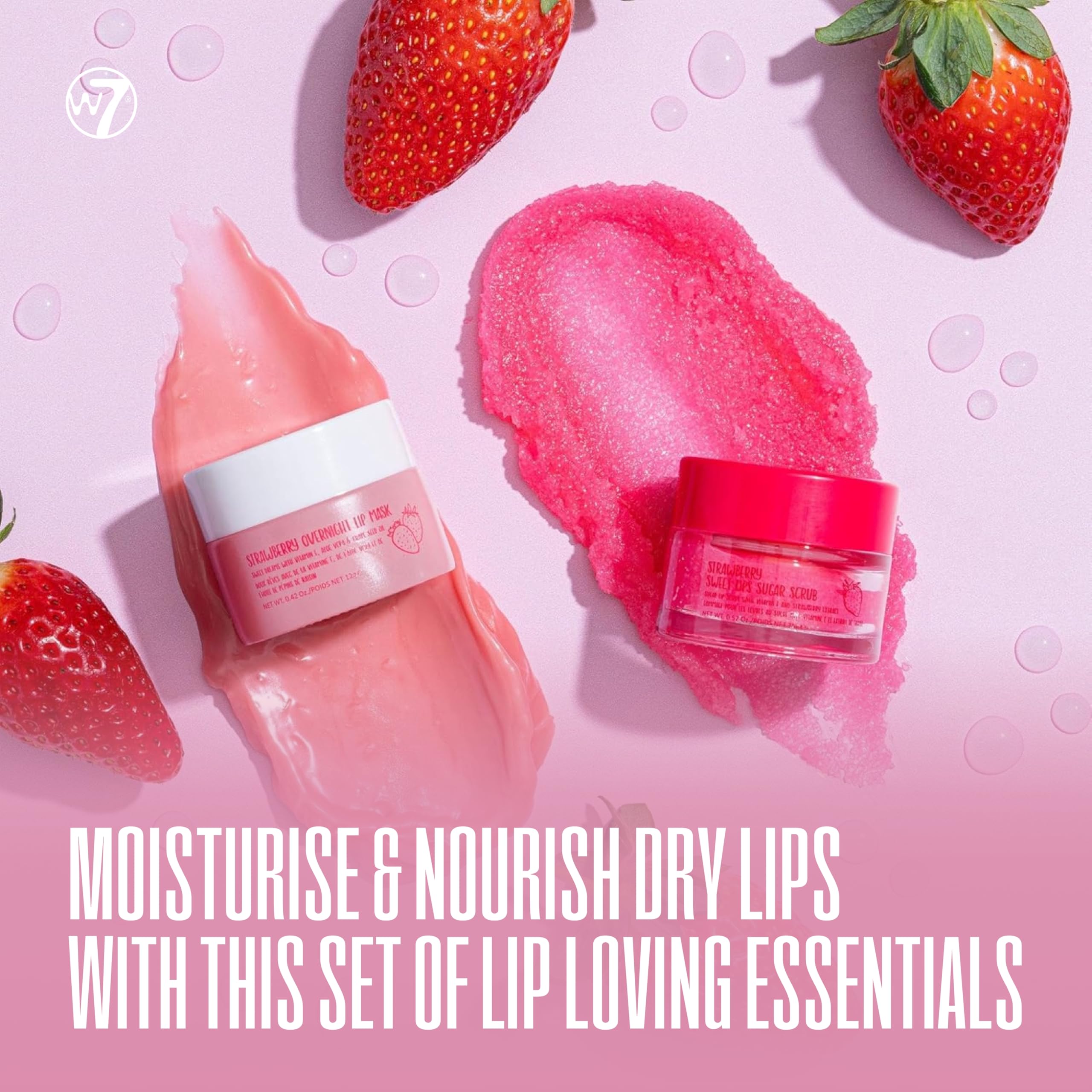W7 lip scrub texture close-up showing sugar crystals and gentle exfoliation benefit