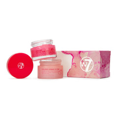 W7 front packaging shows duo set, clear labeling and strawberry scent benefits