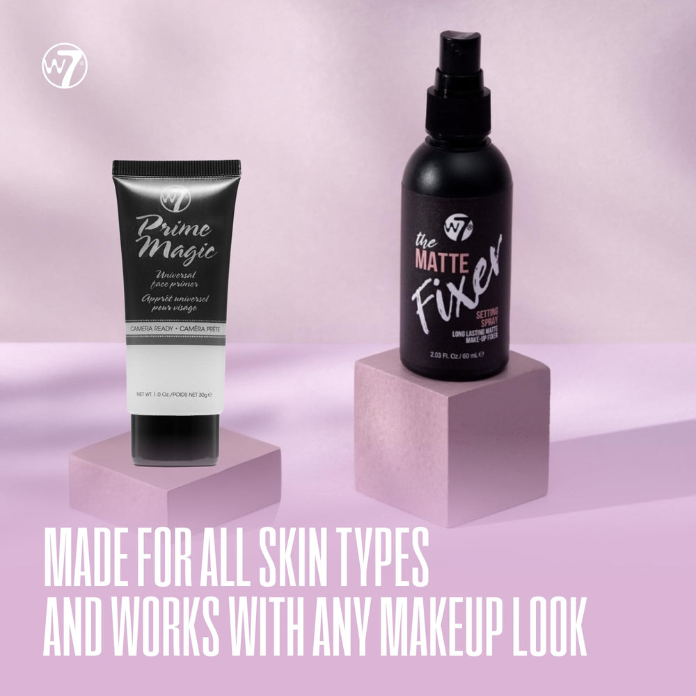 W7 The Fixer Matte spray bottle front view with quick-dry benefit