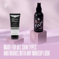 W7 The Fixer Matte spray bottle front view with quick-dry benefit