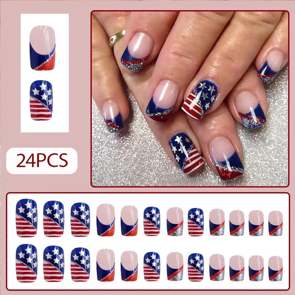 WAFOLOZE close-up of American flag glitter pattern highlighting glossy finish and detail