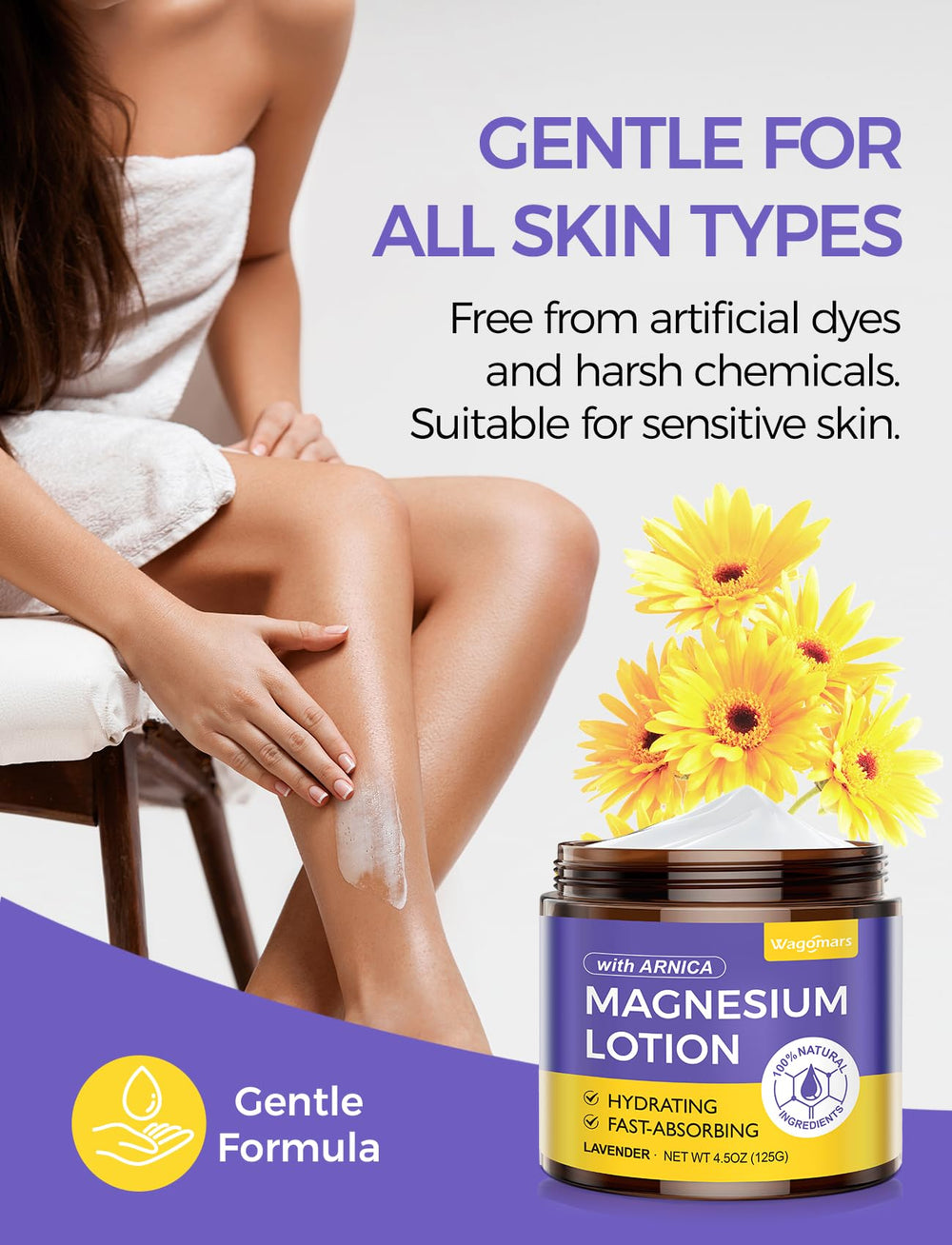 Wagomars used on feet emphasizing soothing, long-lasting moisturizing effect