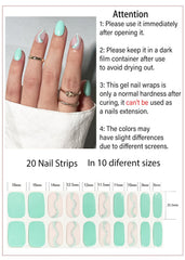 Wahrshei applicator stick, file, sealing strip with mint green gel strips ready to apply
