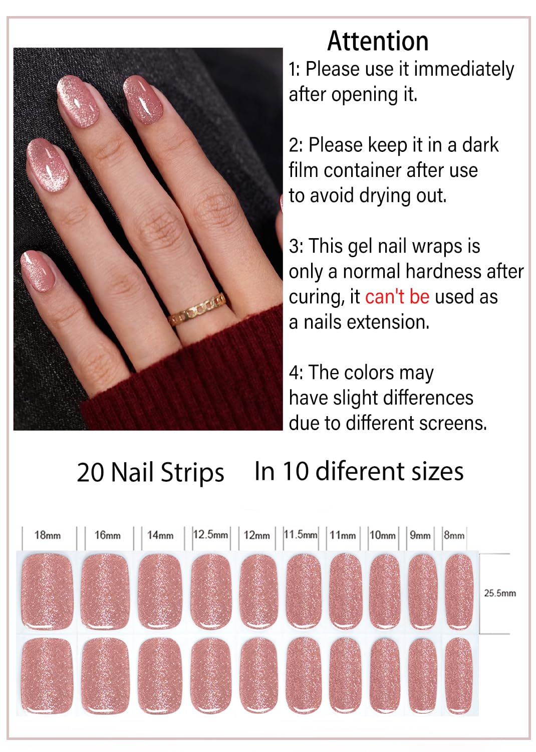 Wahrshei close-up of gel strip texture highlighting shimmer and glossy finish advantage