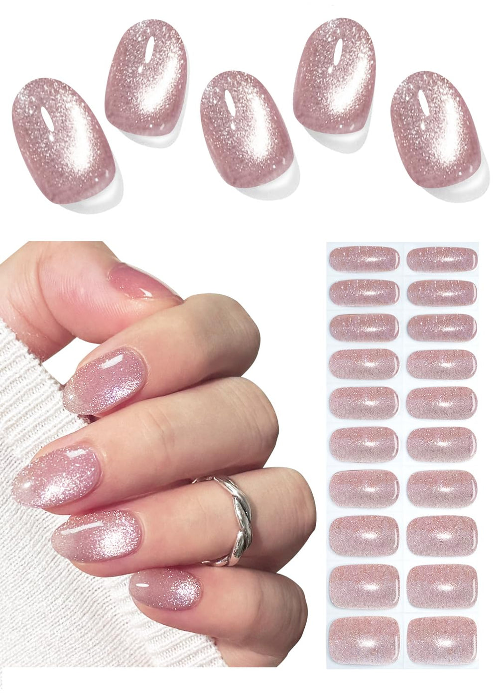 Wahrshei front packaging showing 20 cat eye gel nail strips and included tools for quick application