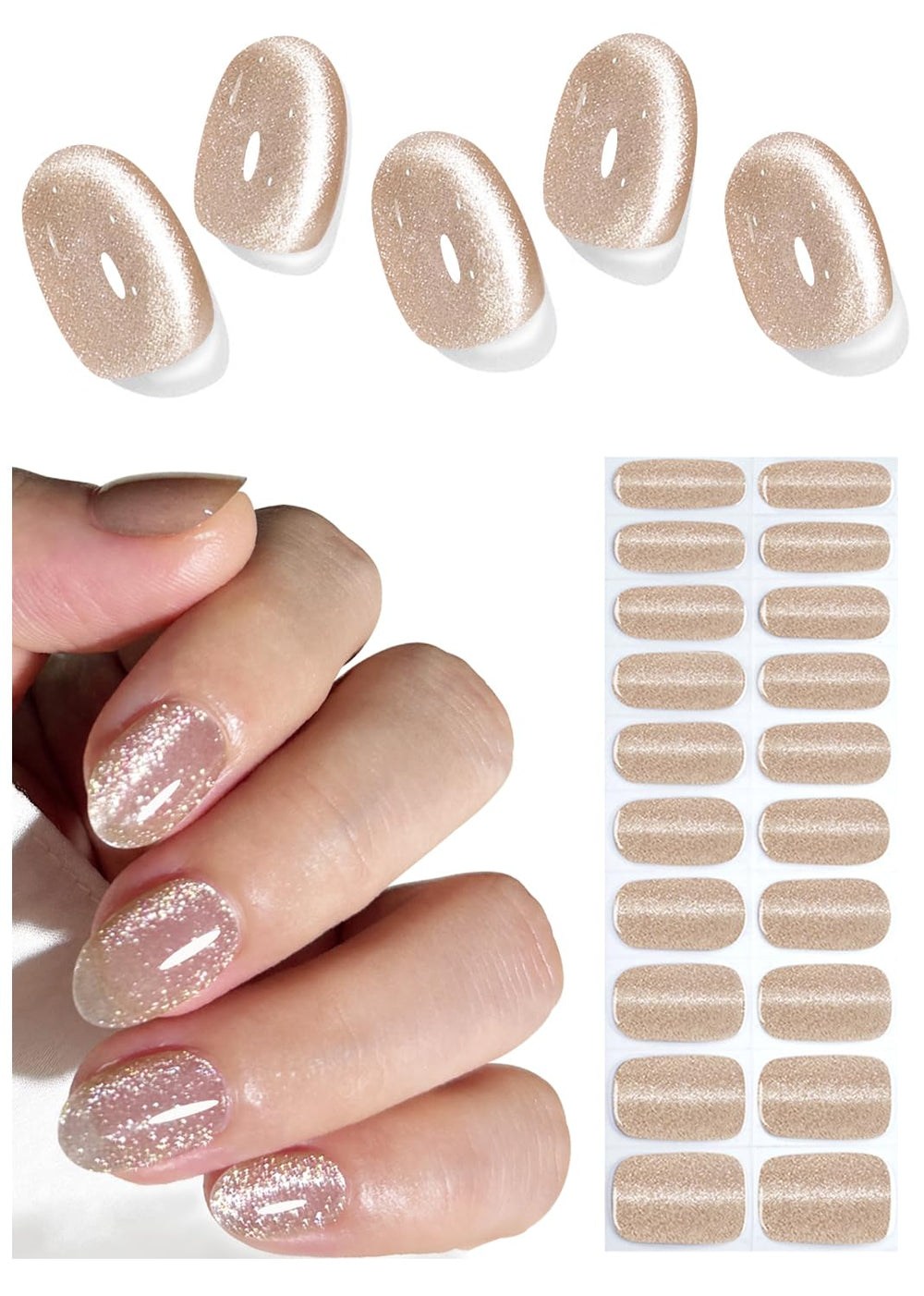 Wahrshei front packaging showing nude cat eye strips and included tools for quick use