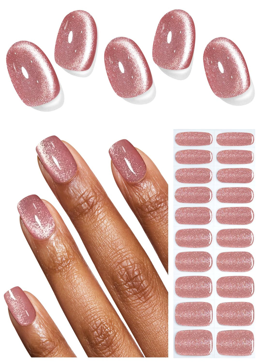 Wahrshei front packaging showing 20 nude pink cat eye strips and tools, clear product overview benefit