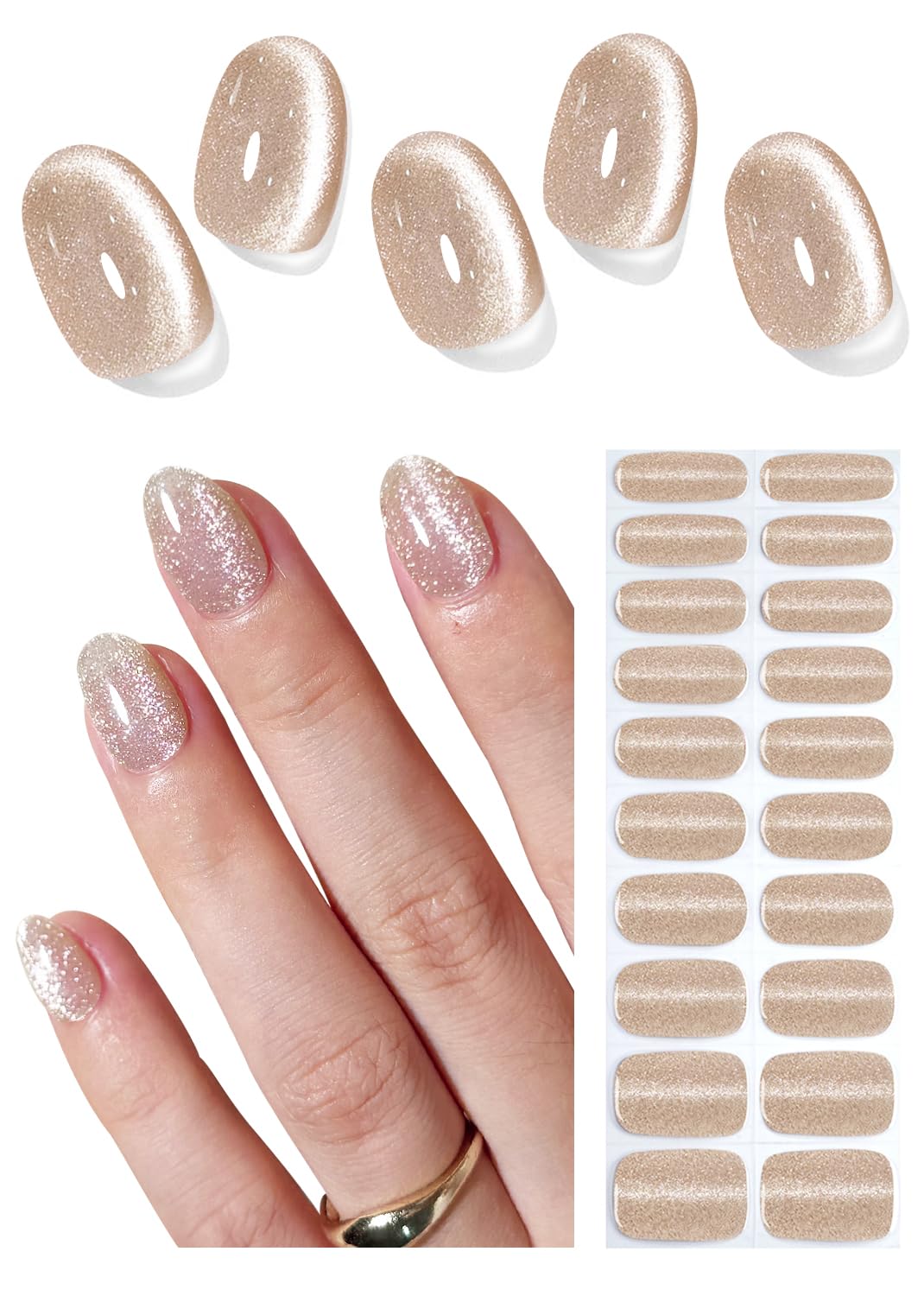 Wahrshei front packaging showing 20 gel nail strips and accessories, quick salon results