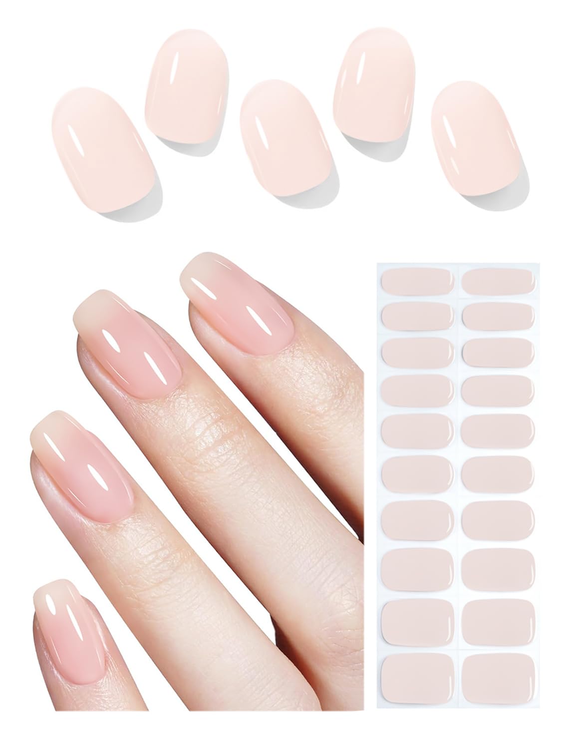 Wahrshei front packaging showing sheer nude strips and included tools, quick salon look