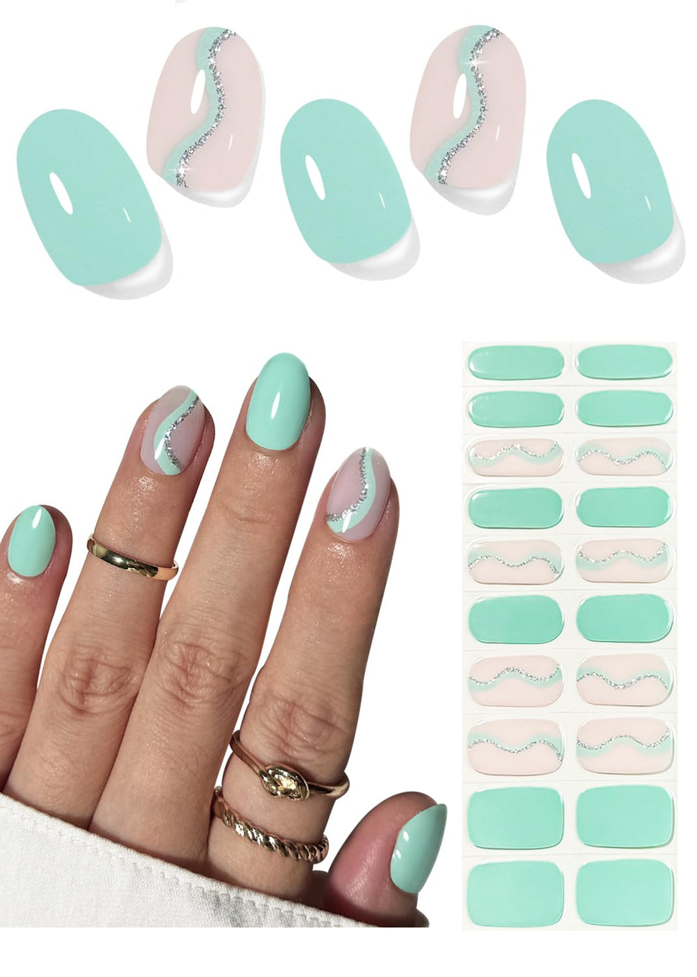 Wahrshei front packaging showing mint green gel strip set and accessories for easy start