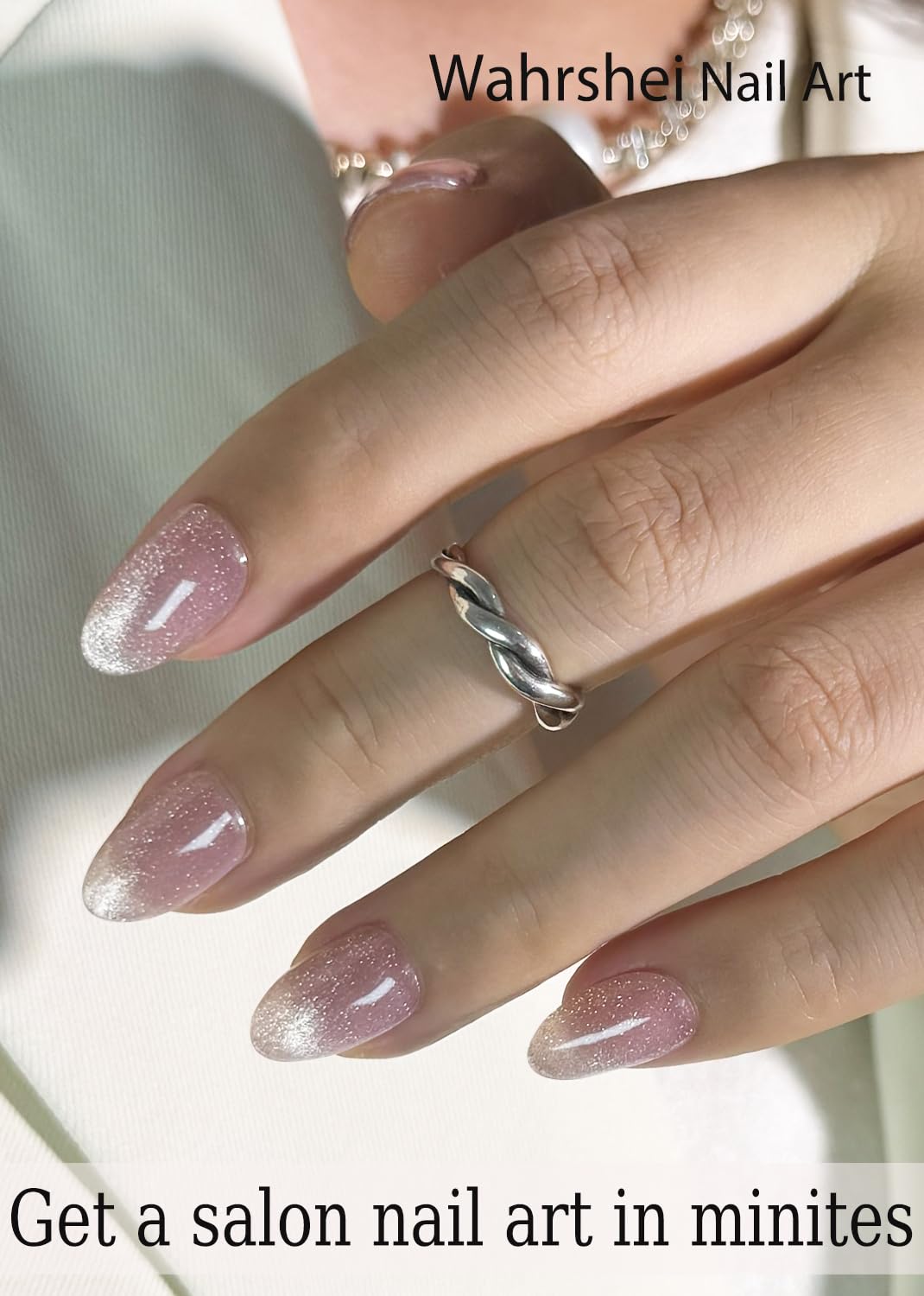 Wahrshei cured strips on hands in lifestyle scene showing salon-quality shine benefit