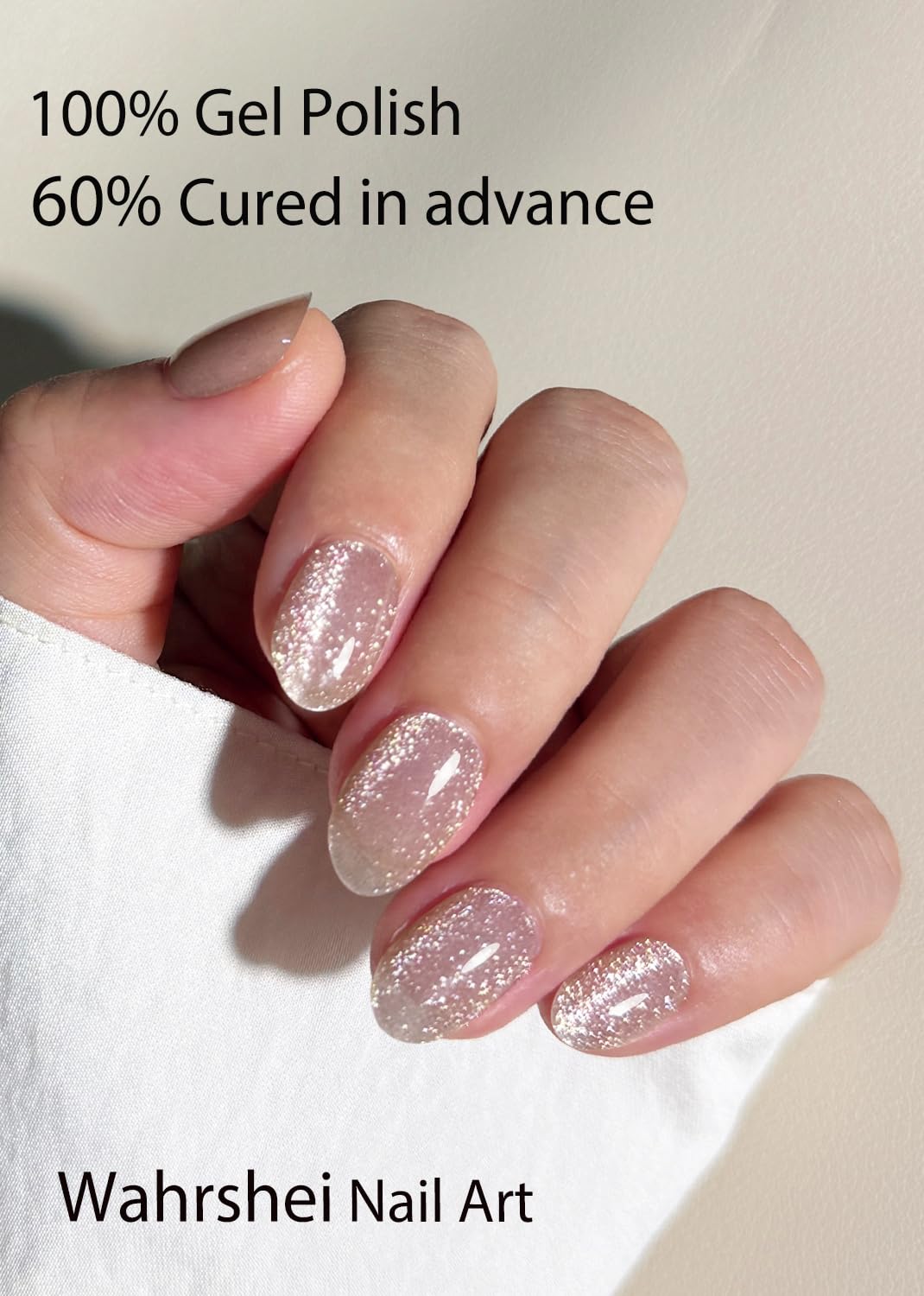 Wahrshei nails in use showing glossy cured finish on hands, polished everyday look
