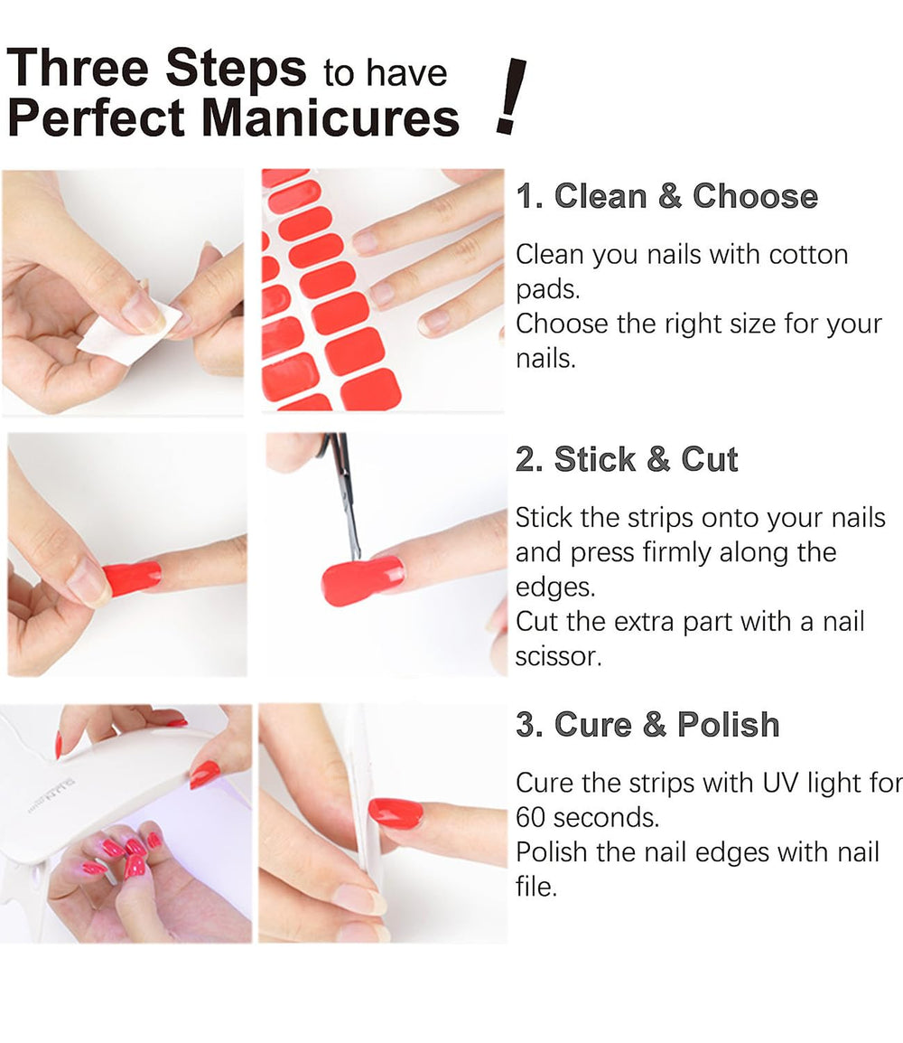 Wahrshei size comparison of gel strips on fingernails showing fit options and coverage