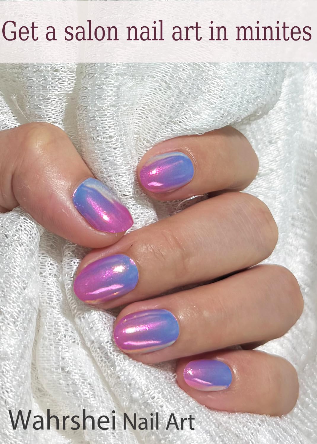 Wahrshei close-up of chrome peach ombré texture revealing smooth glossy finish and reflective sheen