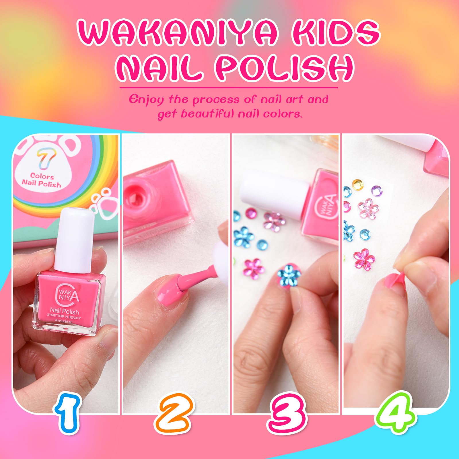 wakaniya application on toddler hands illustrating safe fun and quick-dry benefit
