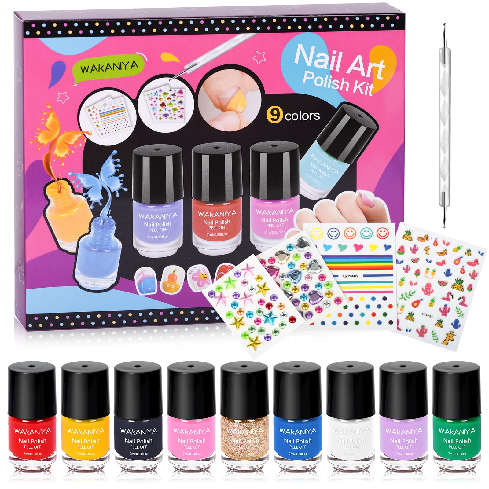 wakaniya front packaging view showing kit and colorful bottles for easy gift visibility