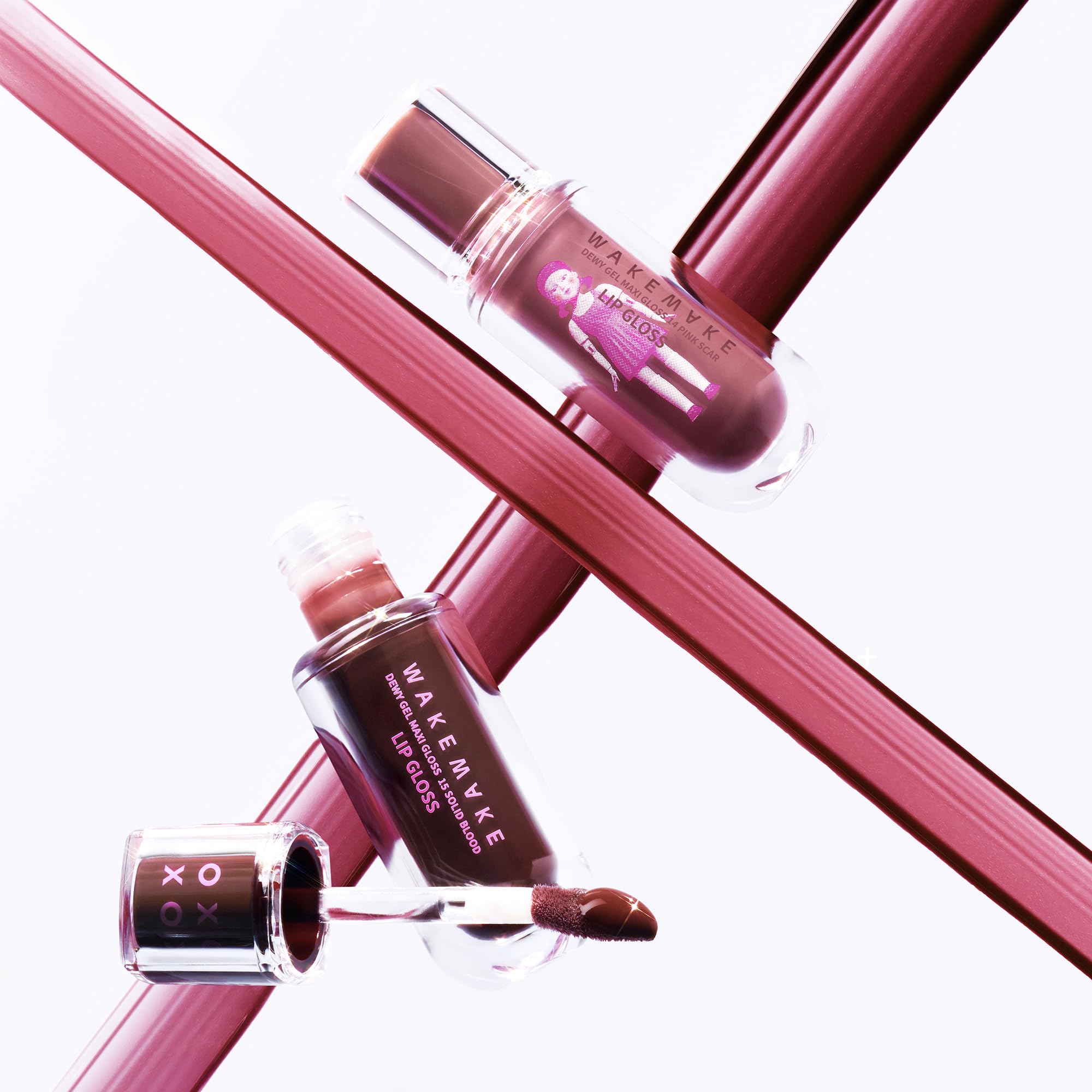 WAKEMAKE close-up swatch revealing gel texture, pearl sparkle, and smooth hydration