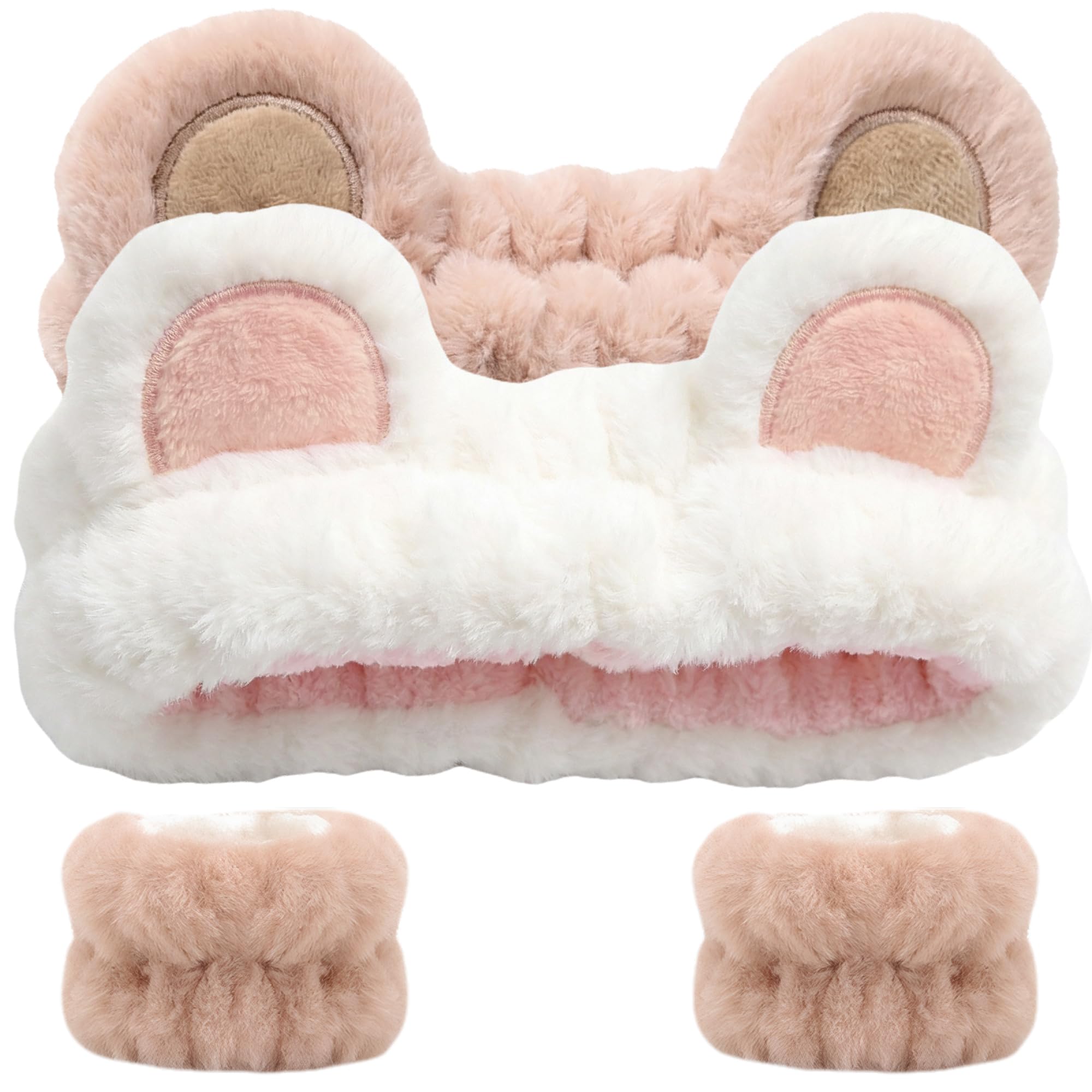 Waliah khaki bear-ear headband front view shows cute style and secure fit
