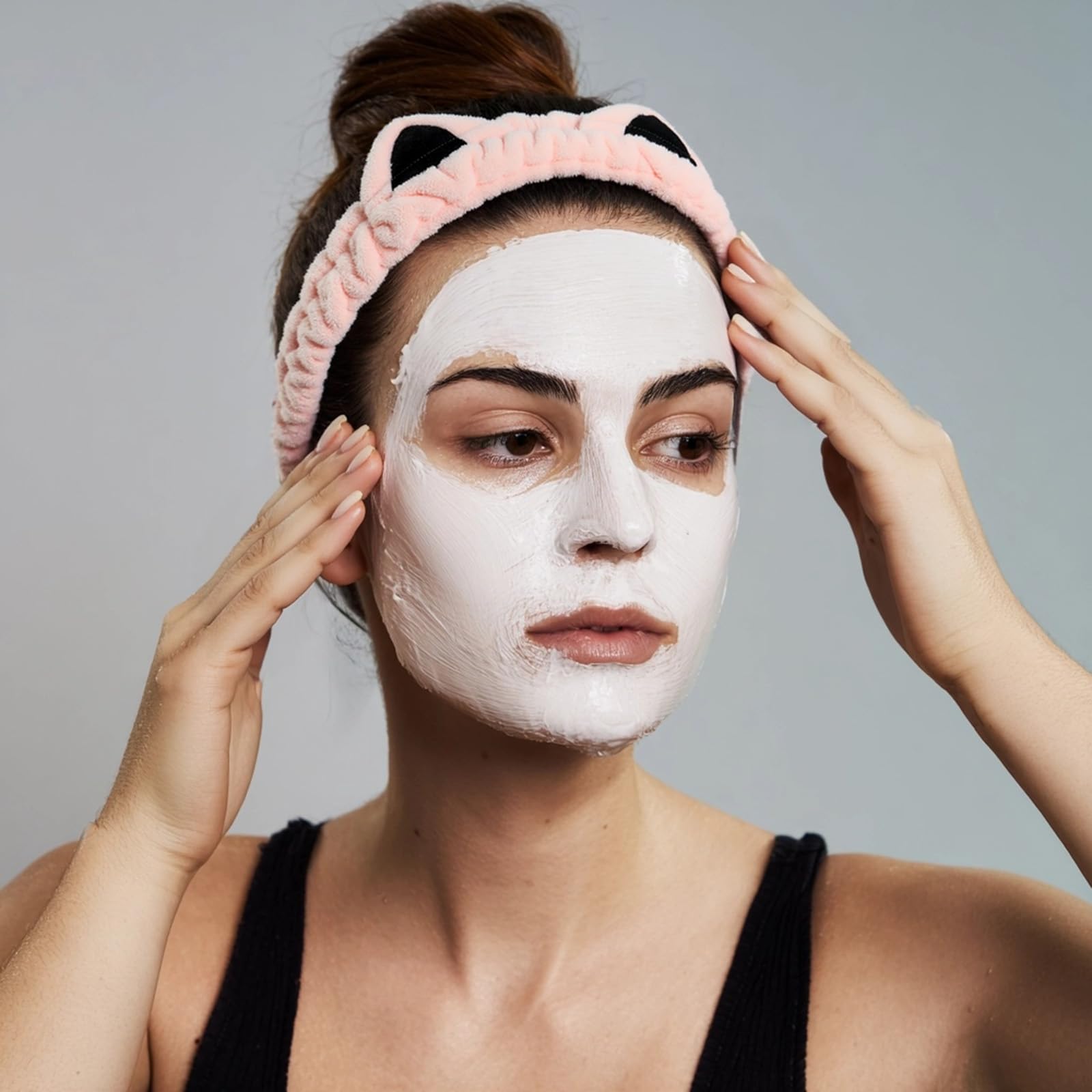 Waliah headband in use washing face keeping hair dry and skin clear