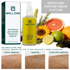 WALLZON bottle next to seaweed illustrating marine extract potency for elasticity