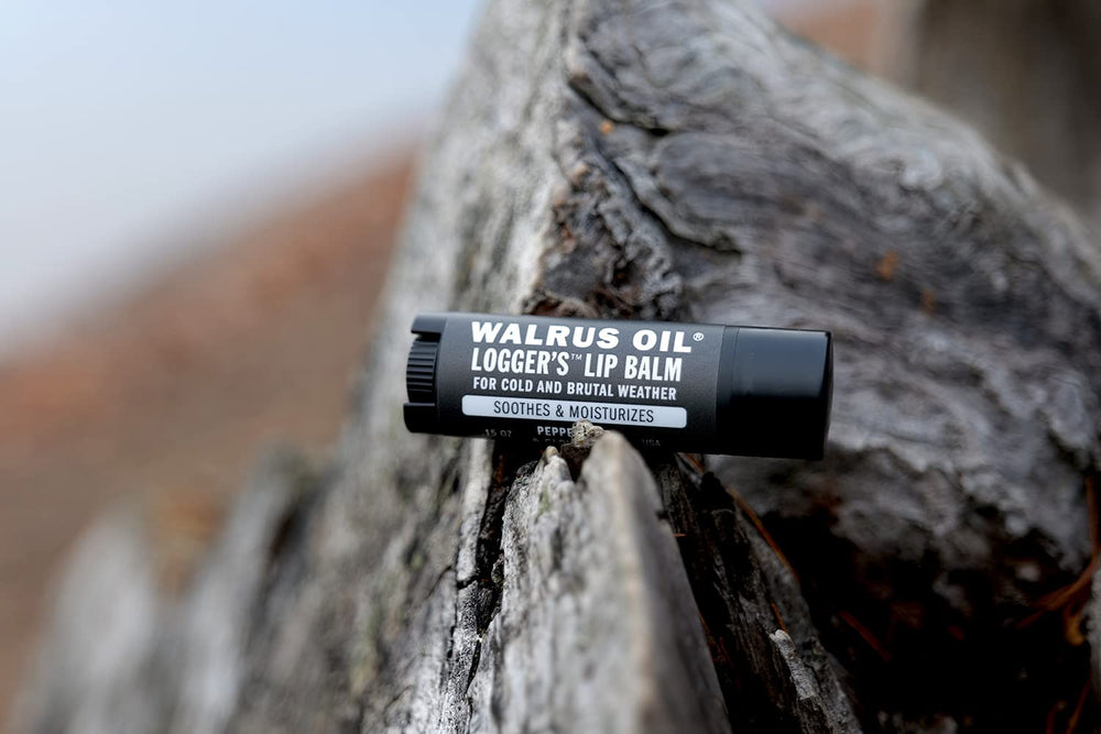 Walrus Oil Logger's Lip Balm two tubes side by side highlighting vegan formula and sharing convenience