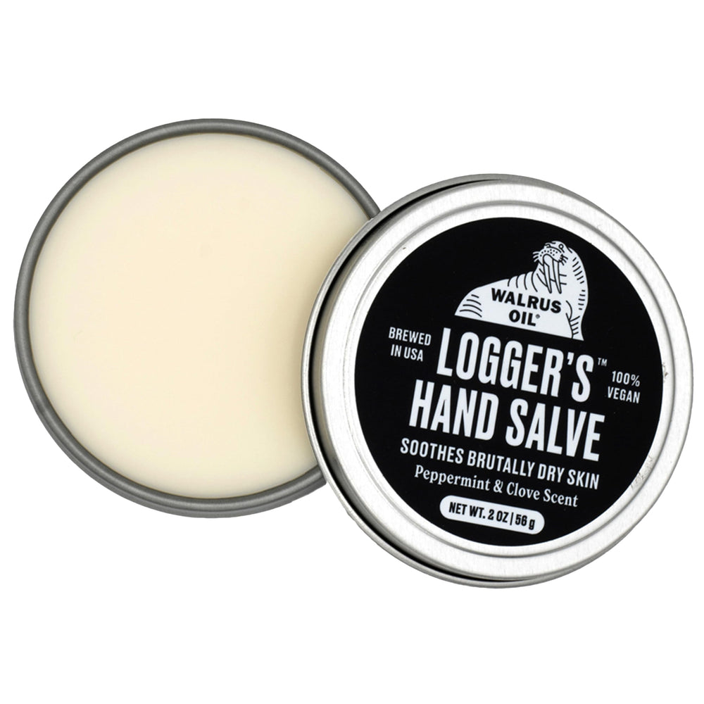 Walrus Oil Logger's Hand Salve front tin showing label and size, portable protection