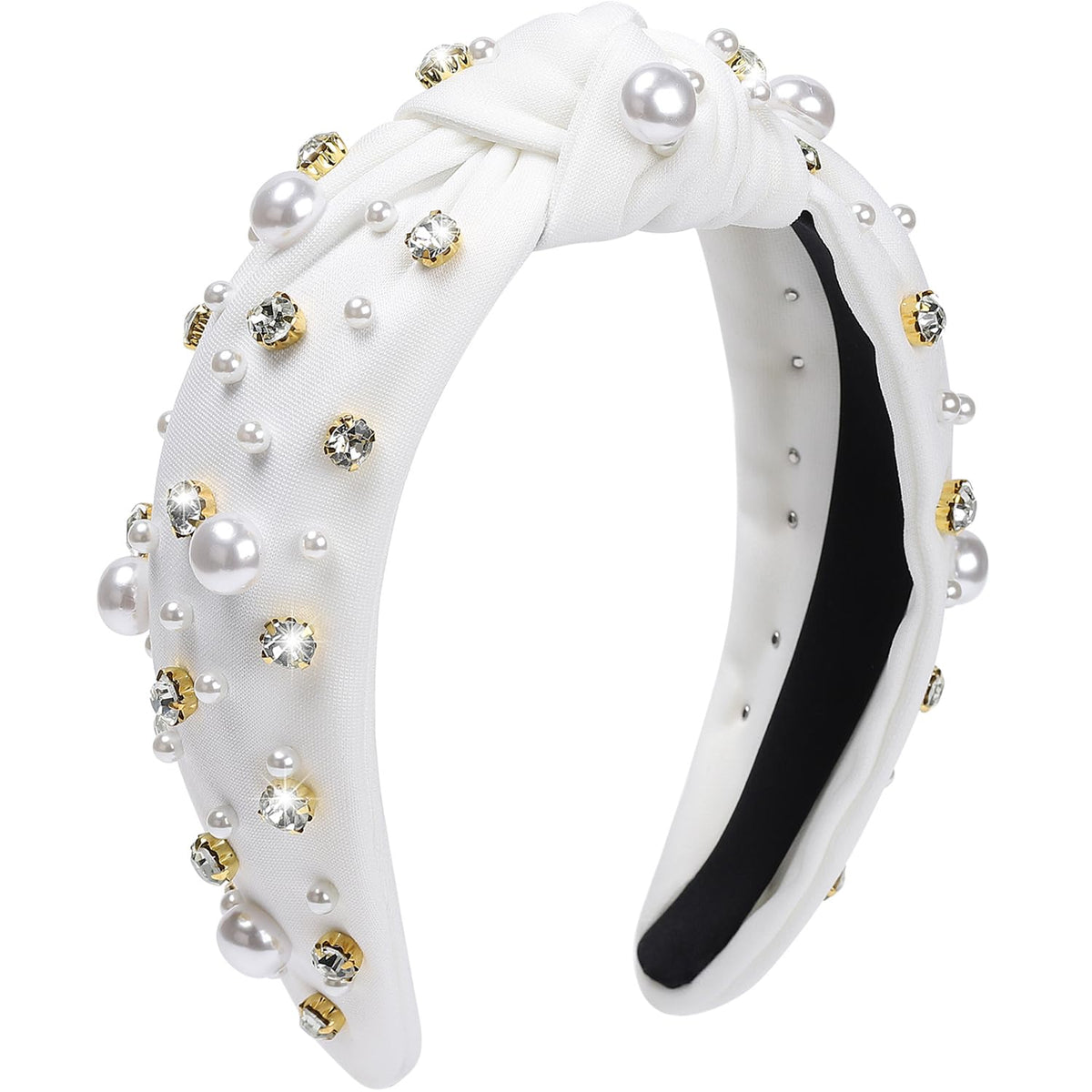WantGor front view white pearl headband showing elegant design and fit