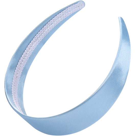 WantGor front view of blue satin headband shows smooth finish and neat edges