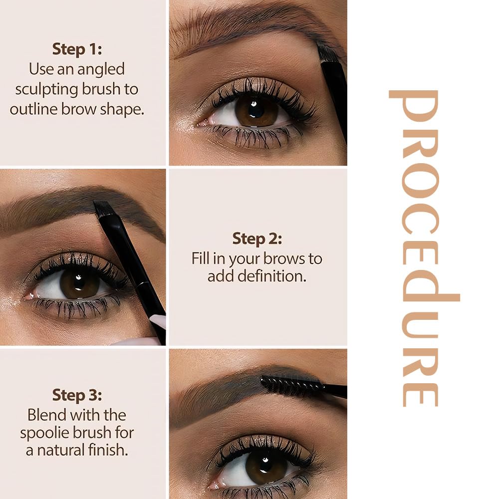 WanTuoluo brow kit in use showing realistic filling and soft hairlike strokes
