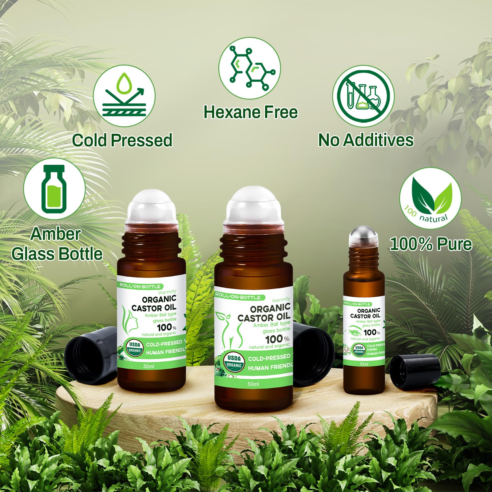 Warmify amber glass bottles with clear labels preserving oil freshness and potency