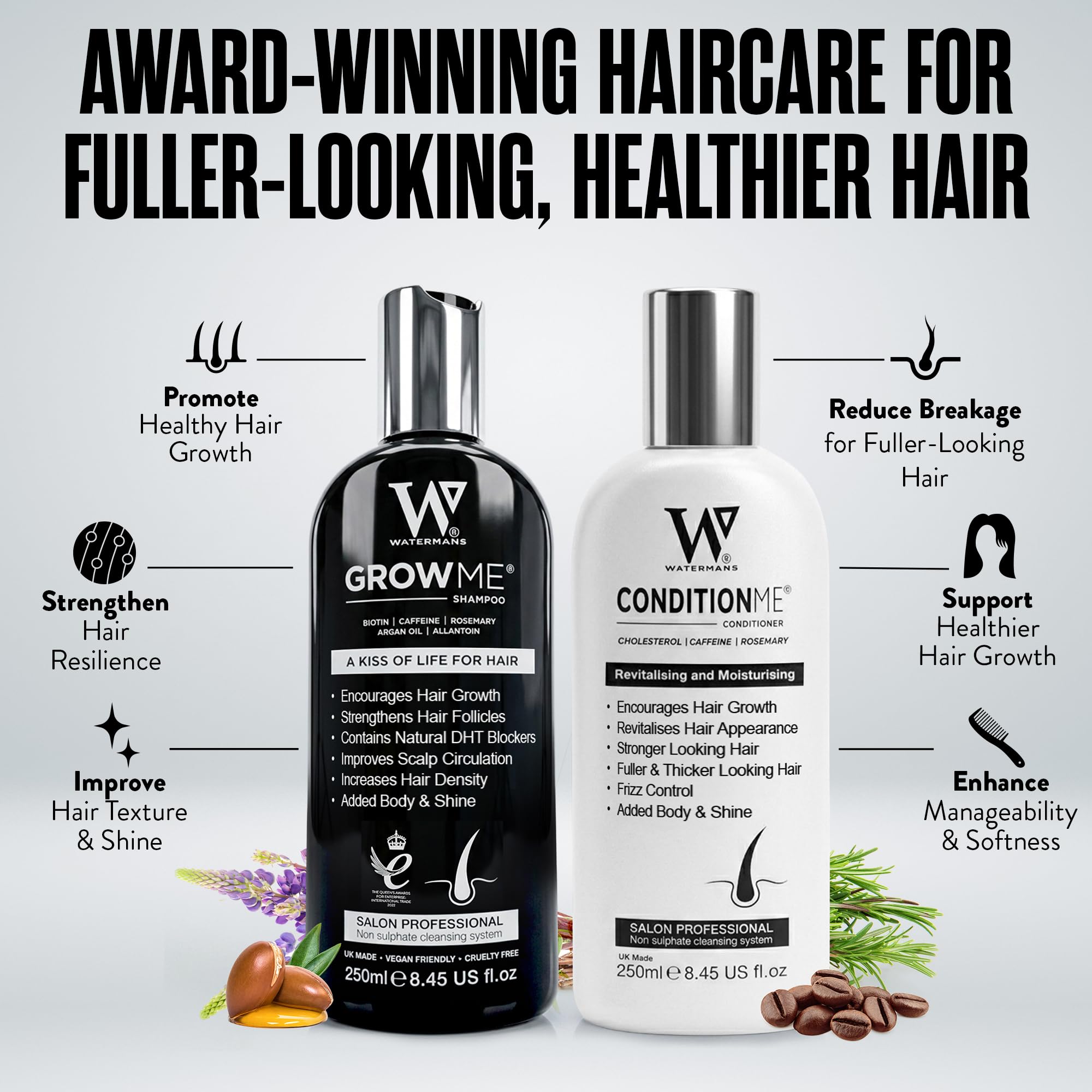 Watermans close-up label highlights active ingredients and clear formulation benefits