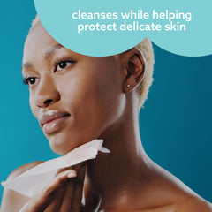 Using WaterWipes after cleanser to remove residue and refresh skin