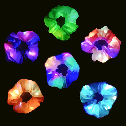 WATETTY LED scrunchies front packaging showing six neon colors and benefit of variety