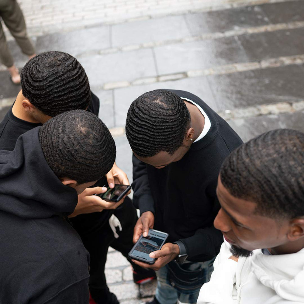 WAVEBUILDER Brush Fuel staged in bathroom with brush and durag to suggest routine benefit