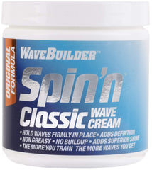 WAVEBUILDER Spin'n Classic front jar view showing label and size, highlights strong hold