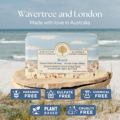 Wavertree & London angled side view of soap highlighting dense triple-milled texture