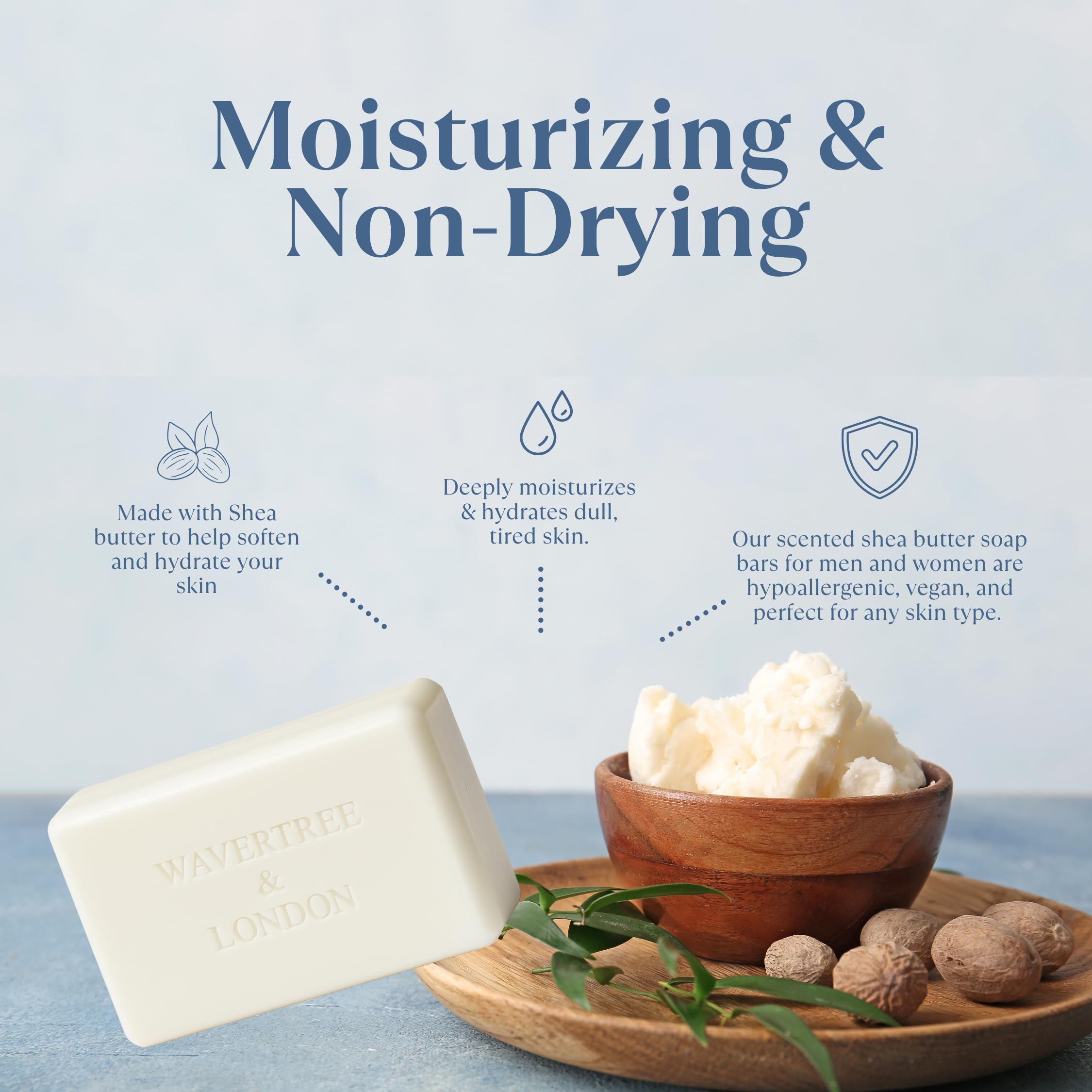 Wavertree & London close-up of embossed stamp and smooth soap surface for luxury feel