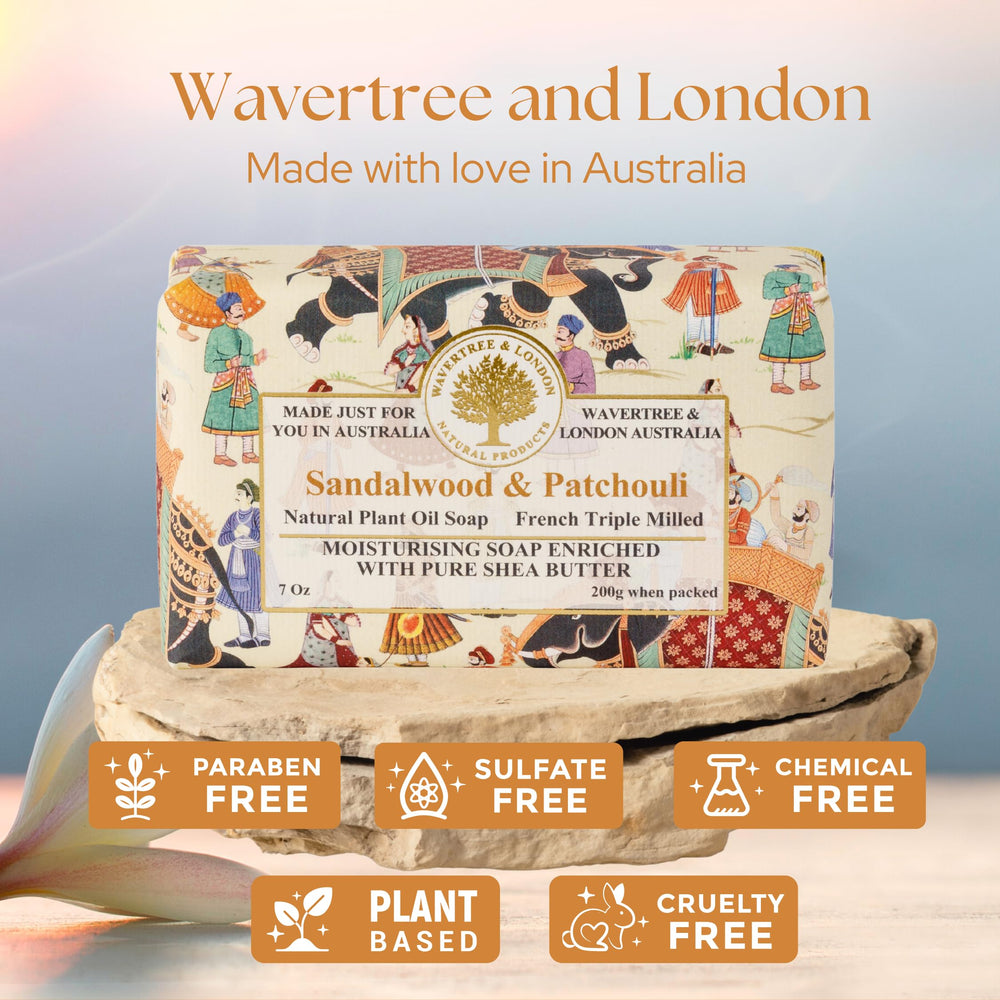 Wavertree & London embossed soap bar close-up highlighting fine triple-milled finish