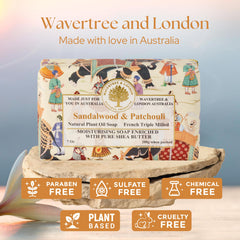 Wavertree & London embossed soap bar close-up highlighting fine triple-milled finish