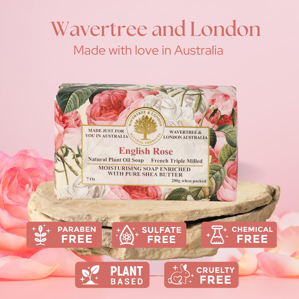 Wavertree & London embossed soap bar close-up highlighting texture and quality