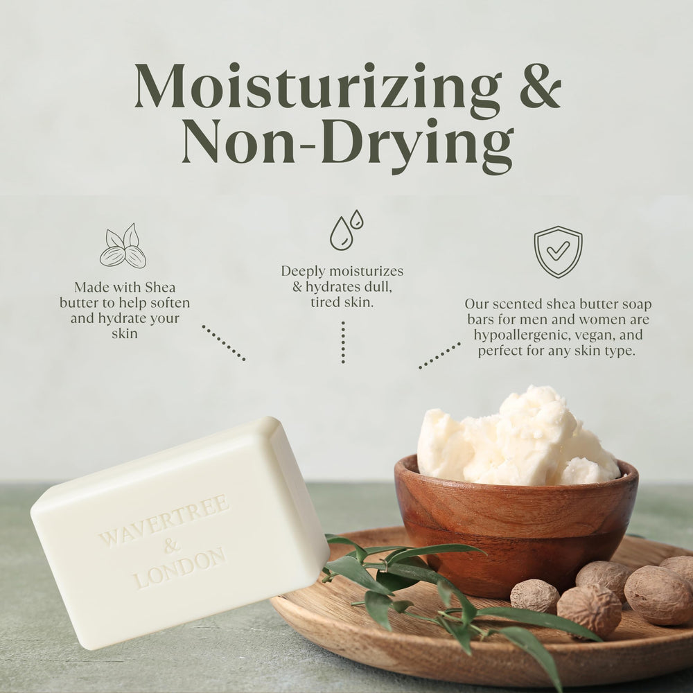 Wavertree & London lathered soap in hand demonstrating rich moisturizing foam
