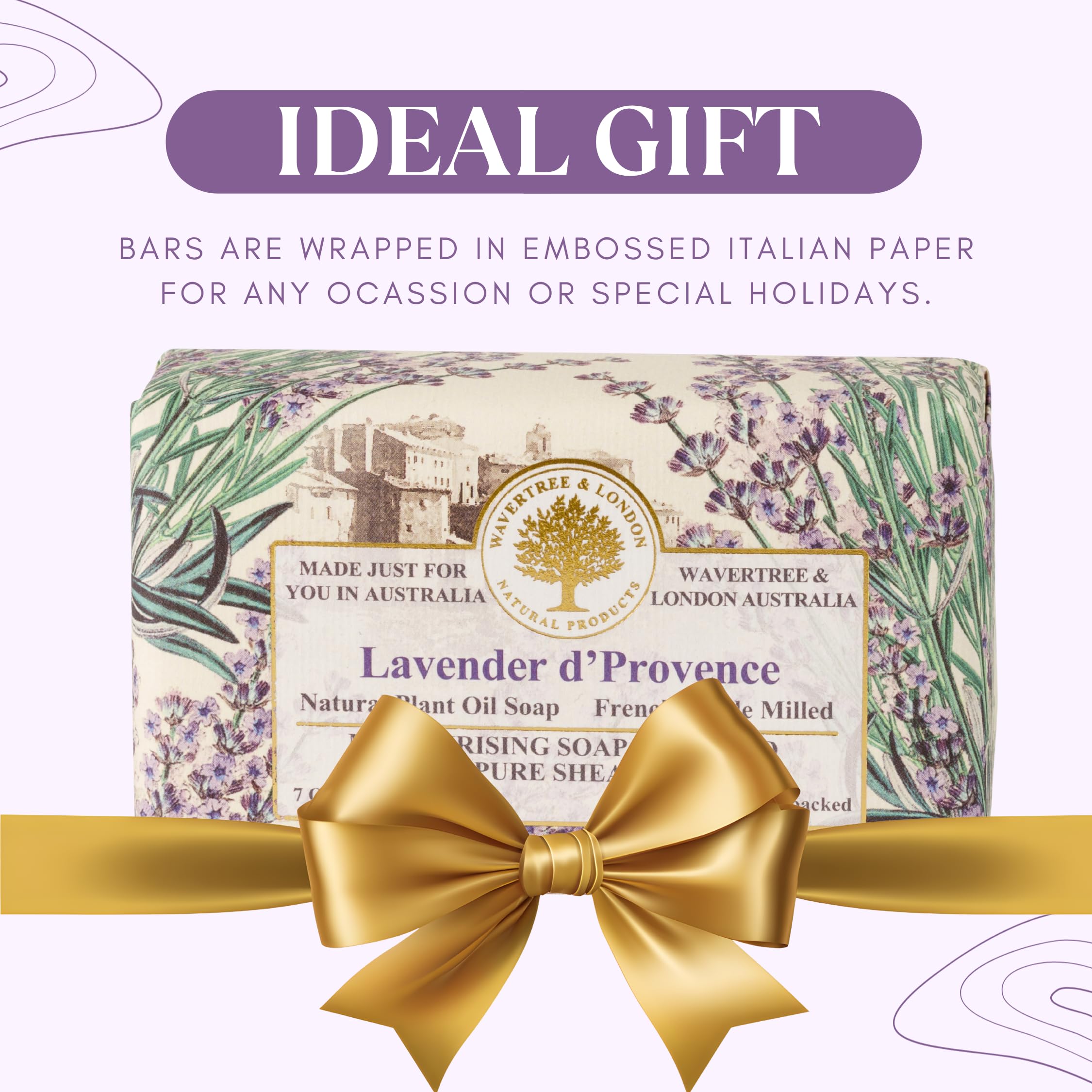 Wavertree & London soap styled in bathroom for calming lavender ambiance