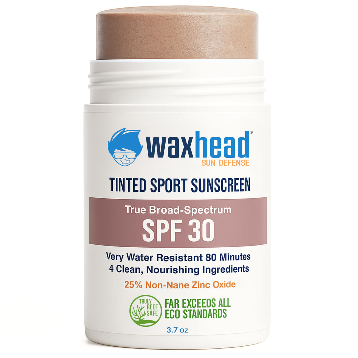 Waxhead stick front packaging showing SPF 30 and tint benefits