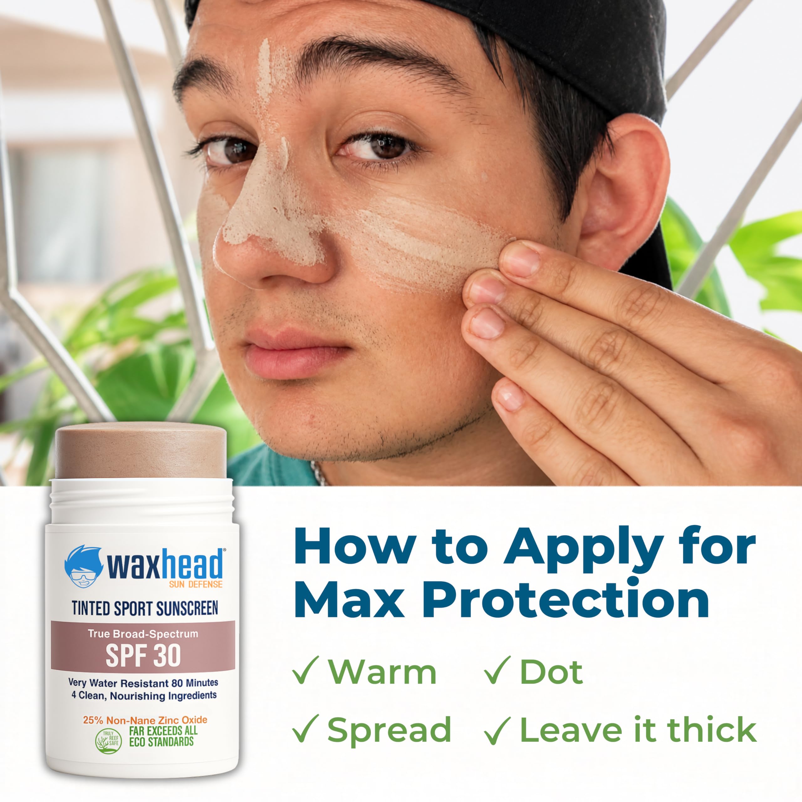 Waxhead on child's cheek showing gentle, kid‑safe mineral shield