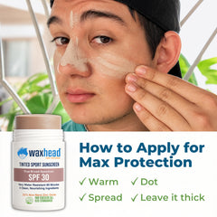 Waxhead on child's cheek showing gentle, kid‑safe mineral shield