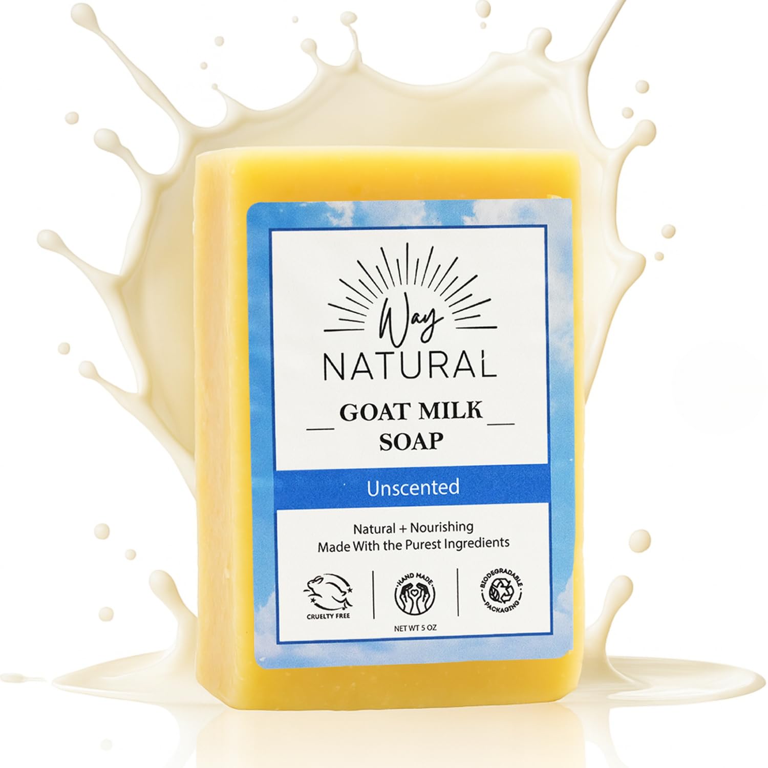 Way Natural front packaging showing unscented large 5 oz bar benefit: clear labeling