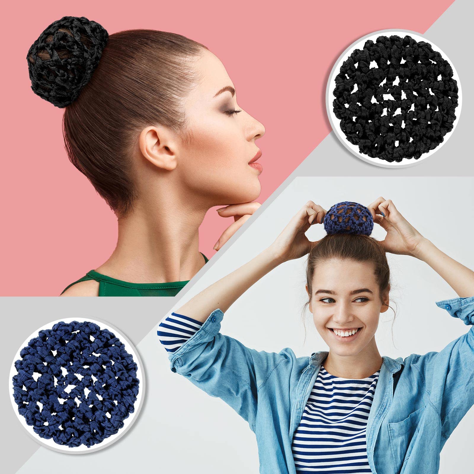 Waydress on model wearing bun cover for dance, neat professional look