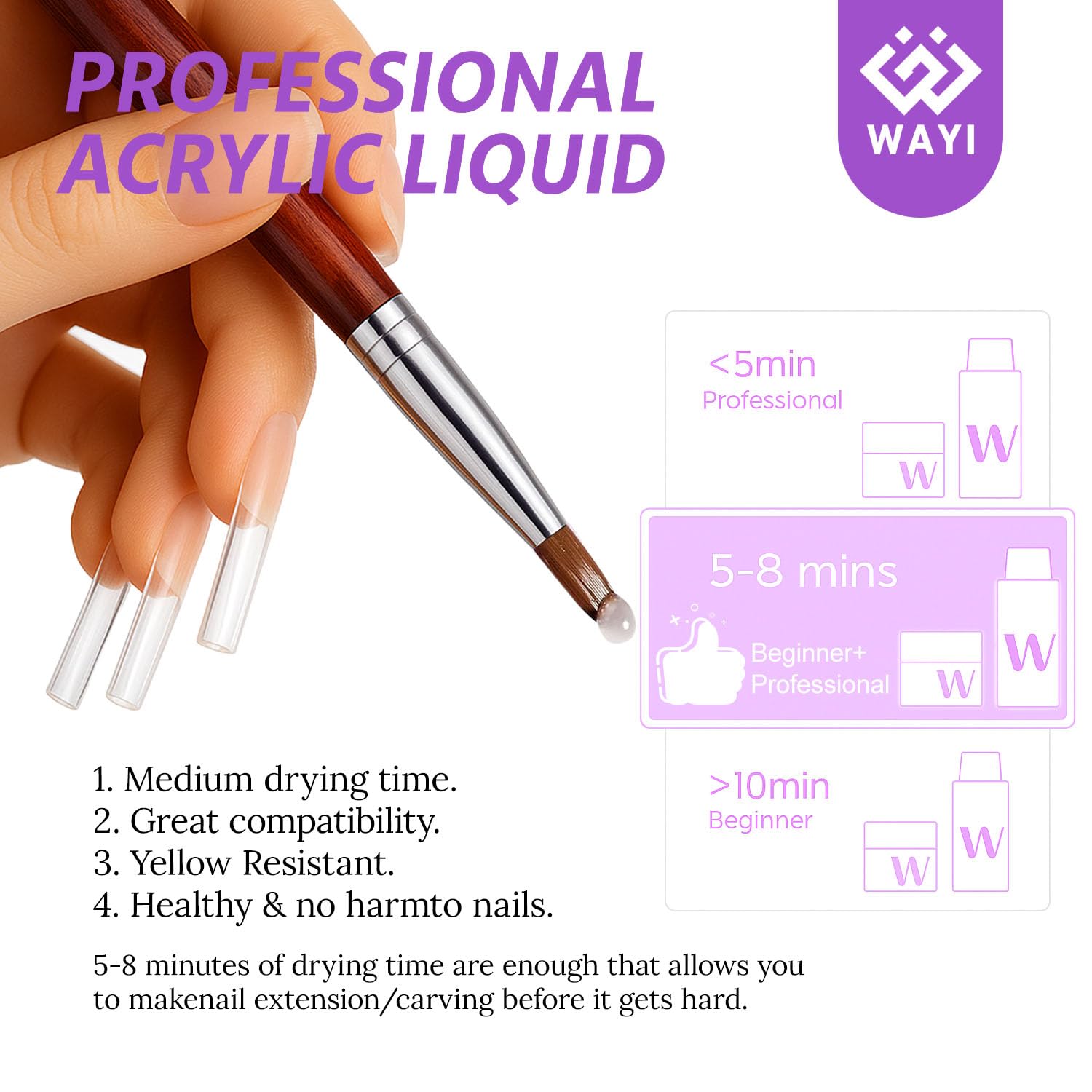 WAYI before-and-after extended nails illustrating durable salon-style finish