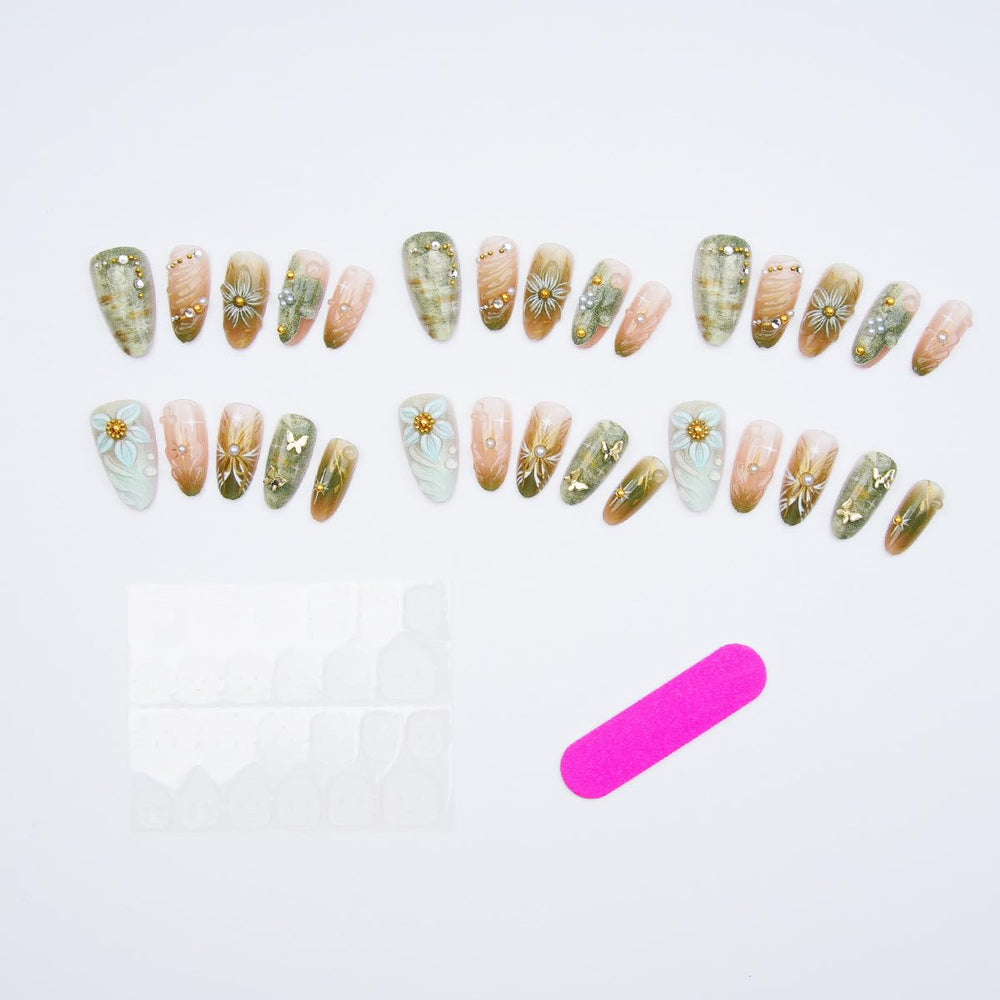 WBRRFJJ included kit showing jelly glue stickers, nail file and wooden stick convenience
