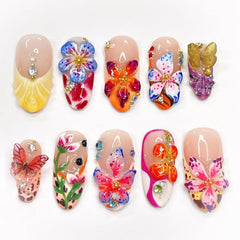 WBRRFJJ front packaging view showing colorful flower press-on nails and benefits of variety